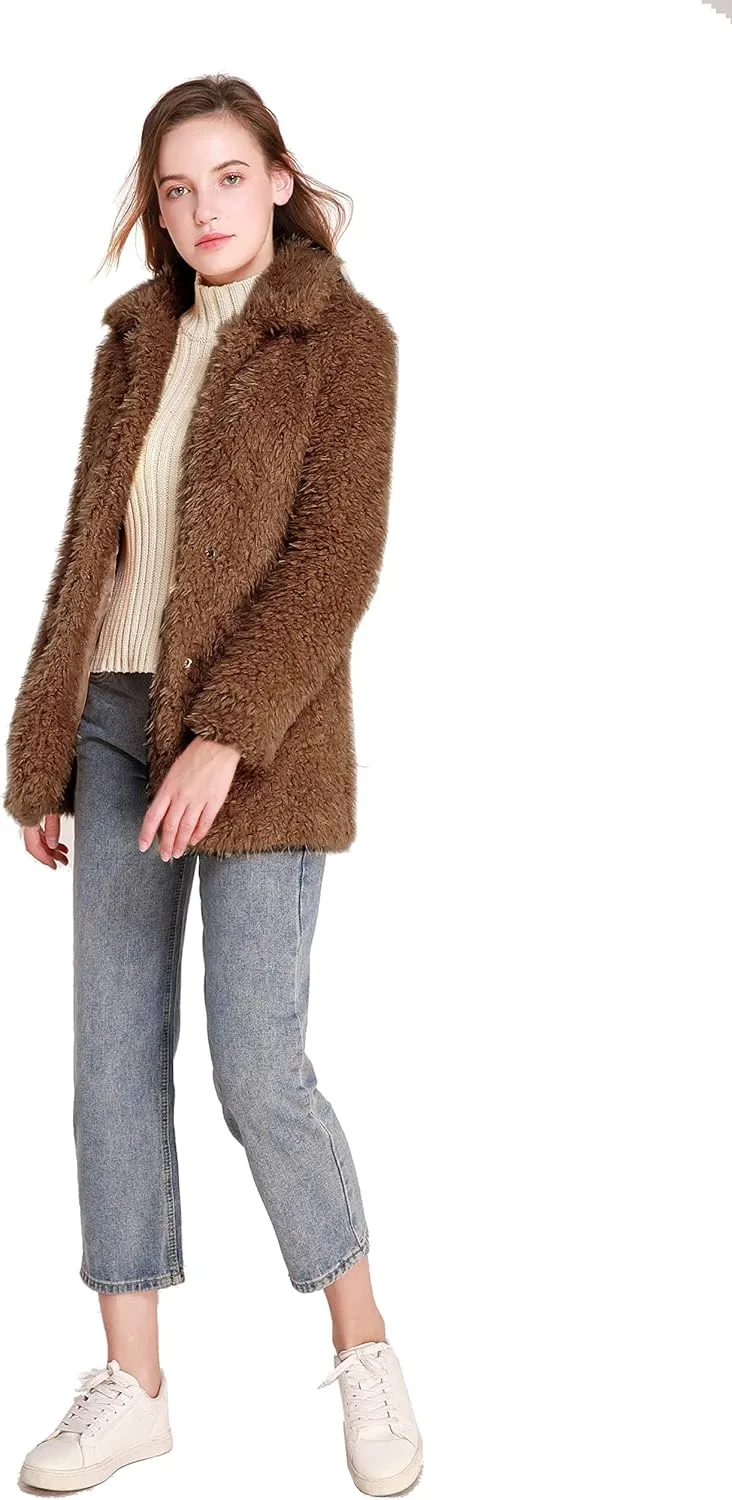SUGAR POISON Elegant Faux Fur Coat Women 2022 Autumn Winter Warm Open Front Jacket Cardigan Overcoat Casual Outerwear