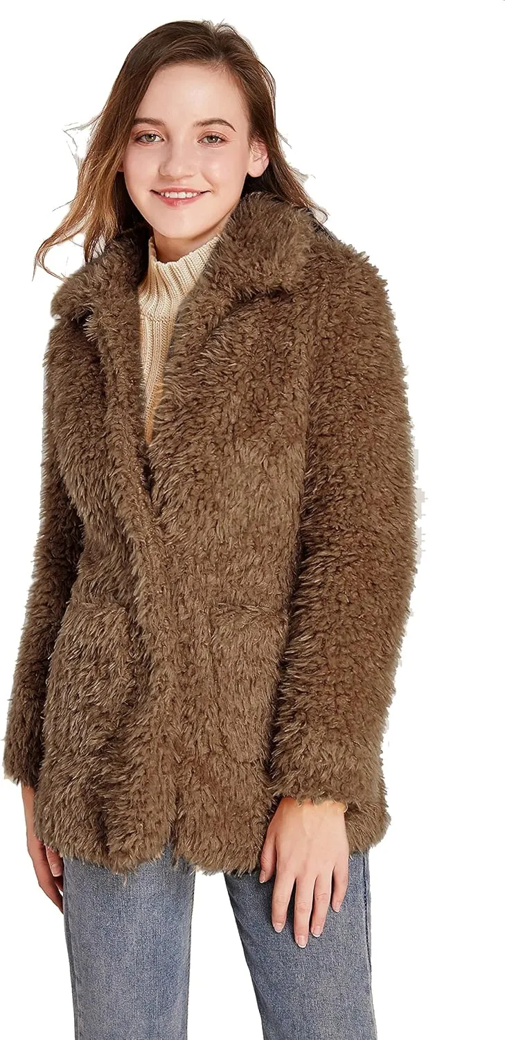 SUGAR POISON Elegant Faux Fur Coat Women 2022 Autumn Winter Warm Open Front Jacket Cardigan Overcoat Casual Outerwear