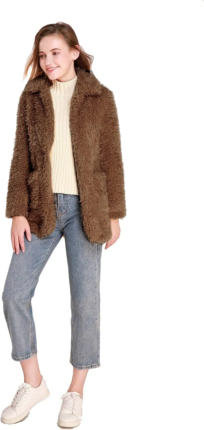 SUGAR POISON Elegant Faux Fur Coat Women 2022 Autumn Winter Warm Open Front Jacket Cardigan Overcoat Casual Outerwear