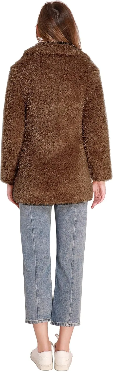 SUGAR POISON Elegant Faux Fur Coat Women 2022 Autumn Winter Warm Open Front Jacket Cardigan Overcoat Casual Outerwear