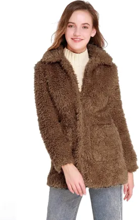 SUGAR POISON Elegant Faux Fur Coat Women 2022 Autumn Winter Warm Open Front Jacket Cardigan Overcoat Casual Outerwear