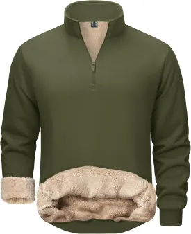 TACVASEN Men's Quarter Zip Sweatshirt Sherpa Lined Fleece Zipper Pullover Heavyweight Winter Warm Cotton Sweater
