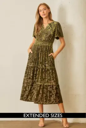 The Gracelyn Velvet Maxi Dress in Olive - FINAL SALE