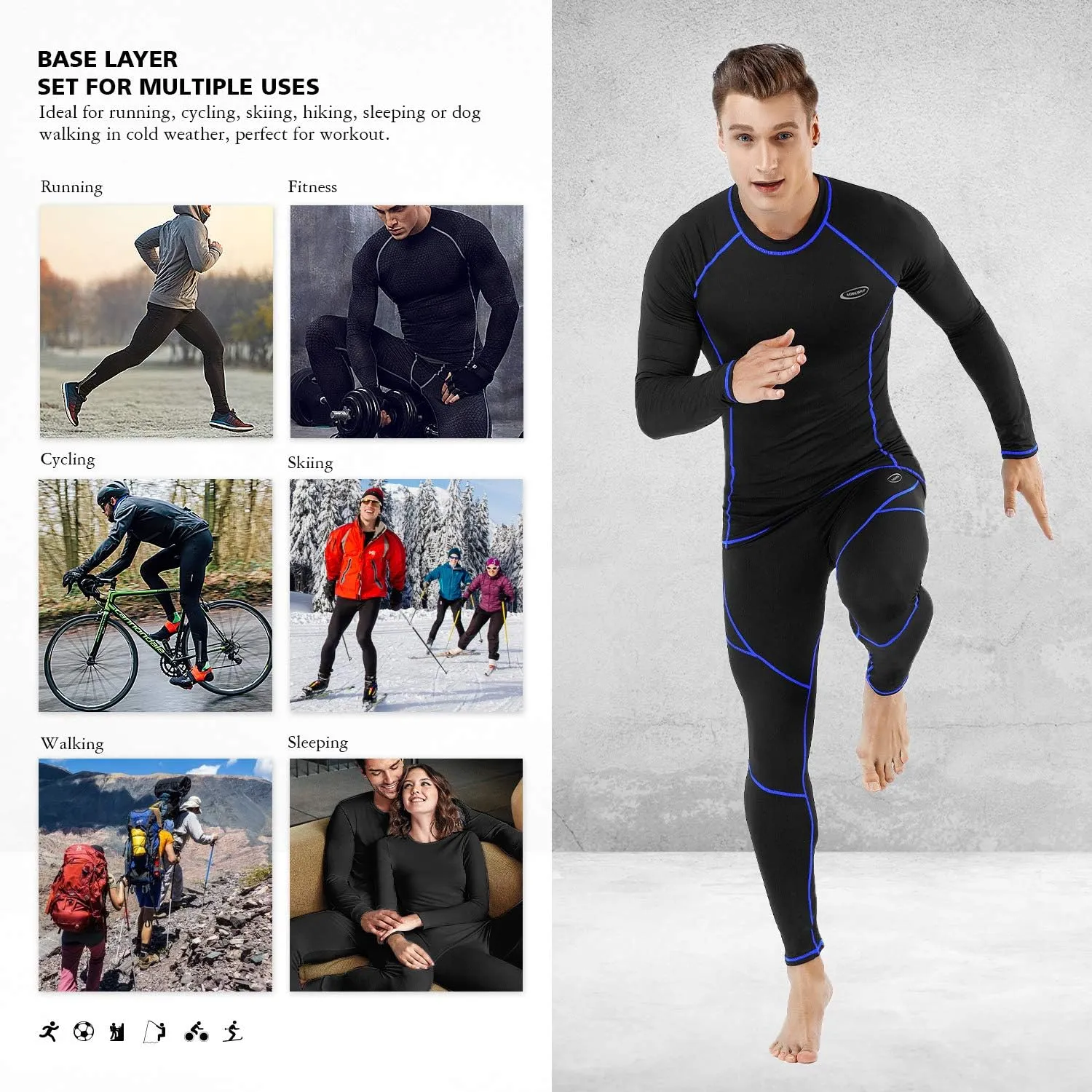 Thermal Underwear for Men Long Johns Set with Fleece Lined Base Layer Top Bottom