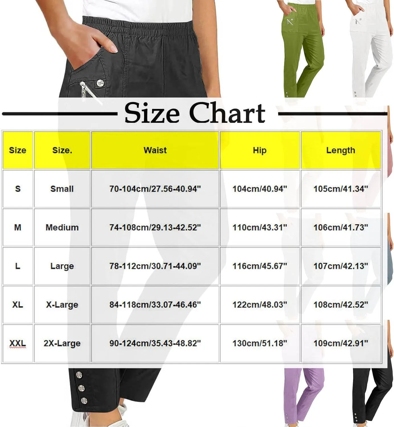 Women Cargo Tapered Pants Elastic High Waist Casual Outdoor Trousers Fashion Button Side Hem Straight Pant with Pockets