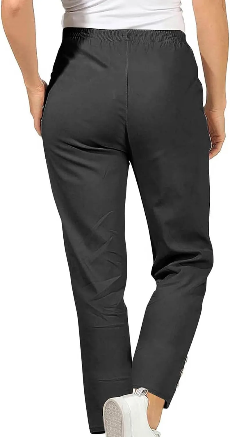 Women Cargo Tapered Pants Elastic High Waist Casual Outdoor Trousers Fashion Button Side Hem Straight Pant with Pockets