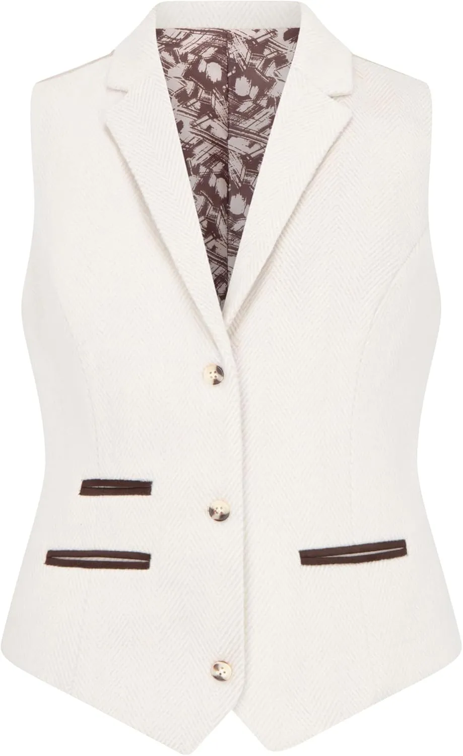 Women's 2 Piece Set Tweed Blazer Waistcoat Herringbone Check