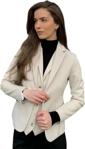 Women's 2 Piece Set Tweed Blazer Waistcoat Herringbone Check