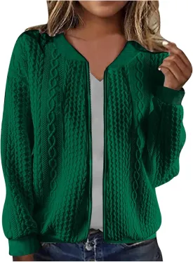 Women's Cardigan Zip Up Cable Knit Long Sleeve Trendy Y2K Sweater Jacket Crewneck Casual Teen Girls Coat 2024 Fall