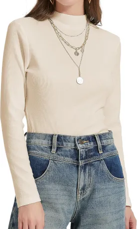 Womens Mock Neck Long Sleeve Shirts Fall Tops Basic Tees 2024 Trendy T-Shirt Undershirt