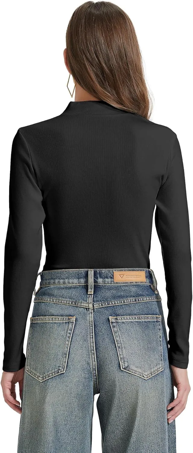 Womens Mock Neck Long Sleeve Shirts Fall Tops Basic Tees 2024 Trendy T-Shirt Undershirt