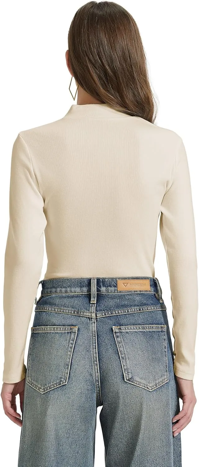 Womens Mock Neck Long Sleeve Shirts Fall Tops Basic Tees 2024 Trendy T-Shirt Undershirt