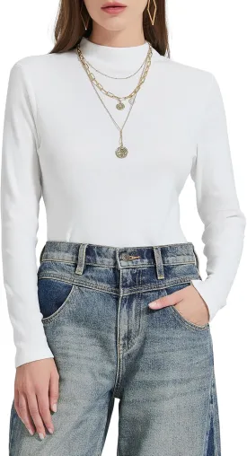 Womens Mock Neck Long Sleeve Shirts Fall Tops Basic Tees 2024 Trendy T-Shirt Undershirt