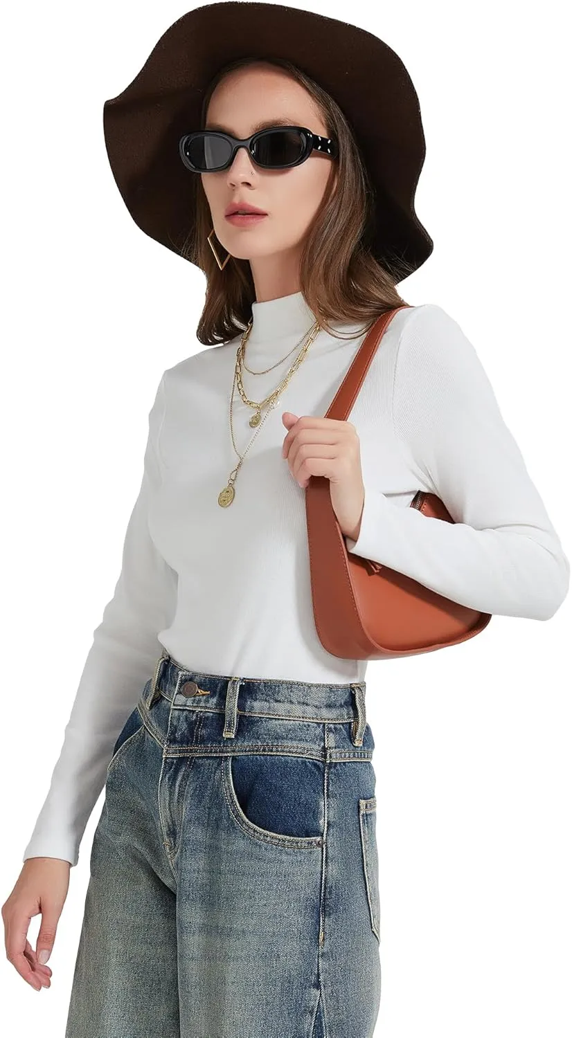 Womens Mock Neck Long Sleeve Shirts Fall Tops Basic Tees 2024 Trendy T-Shirt Undershirt