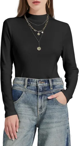 Womens Mock Neck Long Sleeve Shirts Fall Tops Basic Tees 2024 Trendy T-Shirt Undershirt