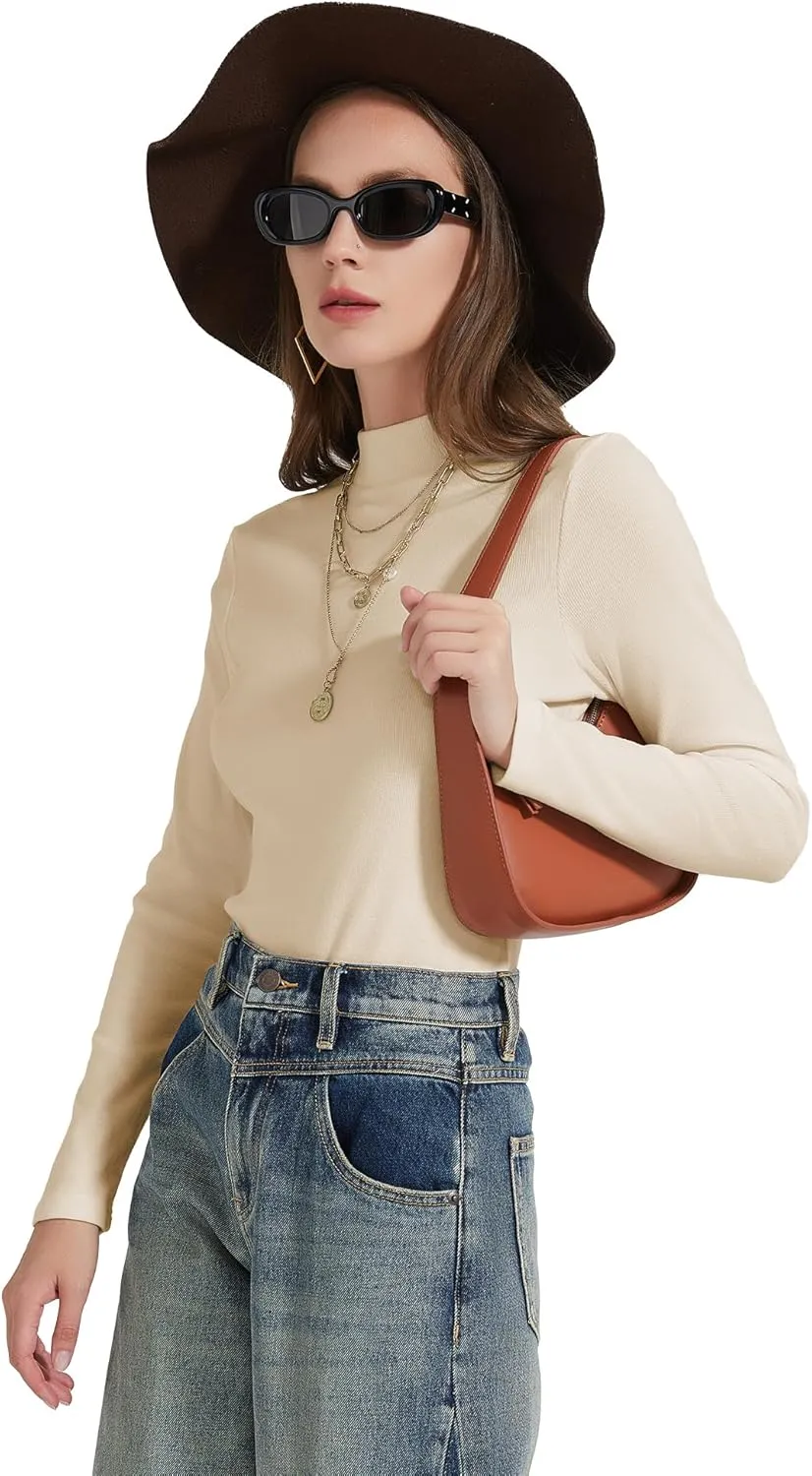 Womens Mock Neck Long Sleeve Shirts Fall Tops Basic Tees 2024 Trendy T-Shirt Undershirt