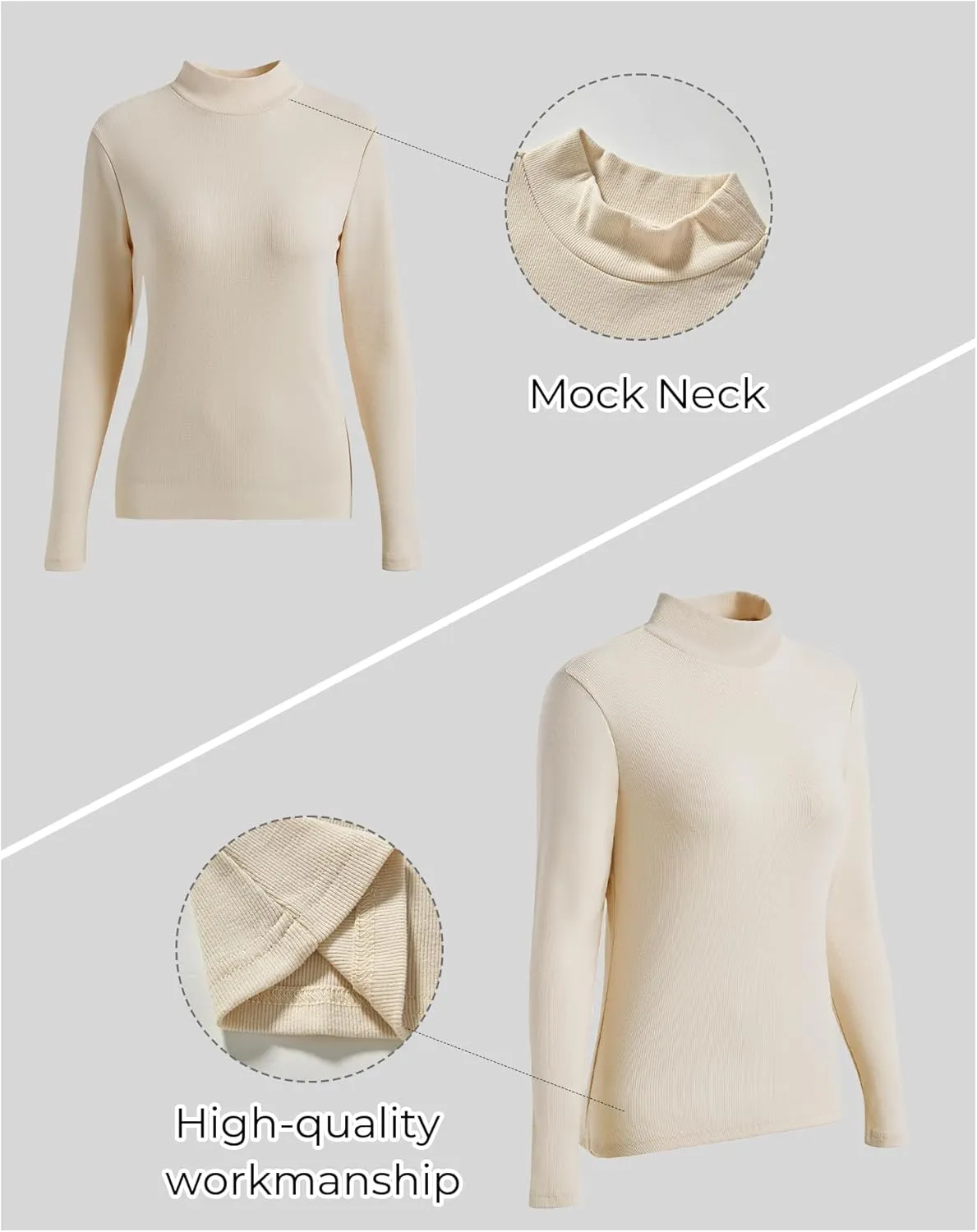 Womens Mock Neck Long Sleeve Shirts Fall Tops Basic Tees 2024 Trendy T-Shirt Undershirt