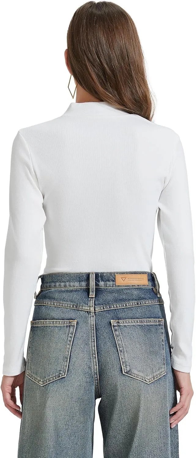 Womens Mock Neck Long Sleeve Shirts Fall Tops Basic Tees 2024 Trendy T-Shirt Undershirt