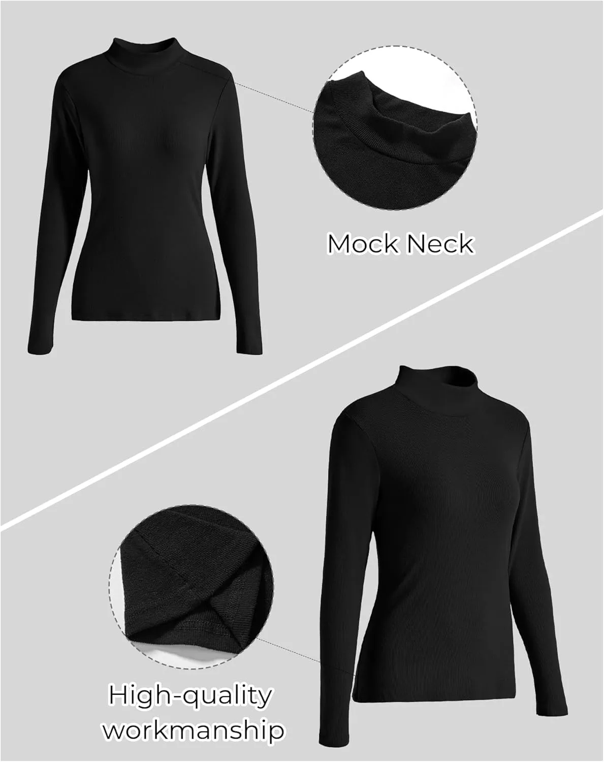 Womens Mock Neck Long Sleeve Shirts Fall Tops Basic Tees 2024 Trendy T-Shirt Undershirt