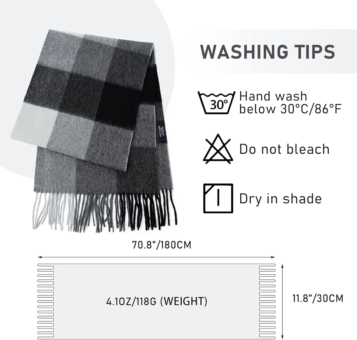 Wool Plaid Scarf for Men and Women, Elegant Lightweight Wrap Shawl, Unisex Warm Winter Womens Mens Scarves Wool