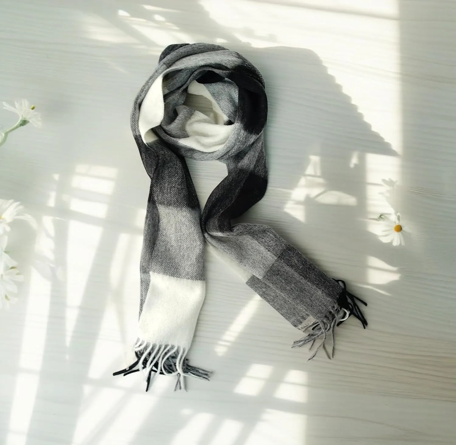 Wool Plaid Scarf for Men and Women, Elegant Lightweight Wrap Shawl, Unisex Warm Winter Womens Mens Scarves Wool