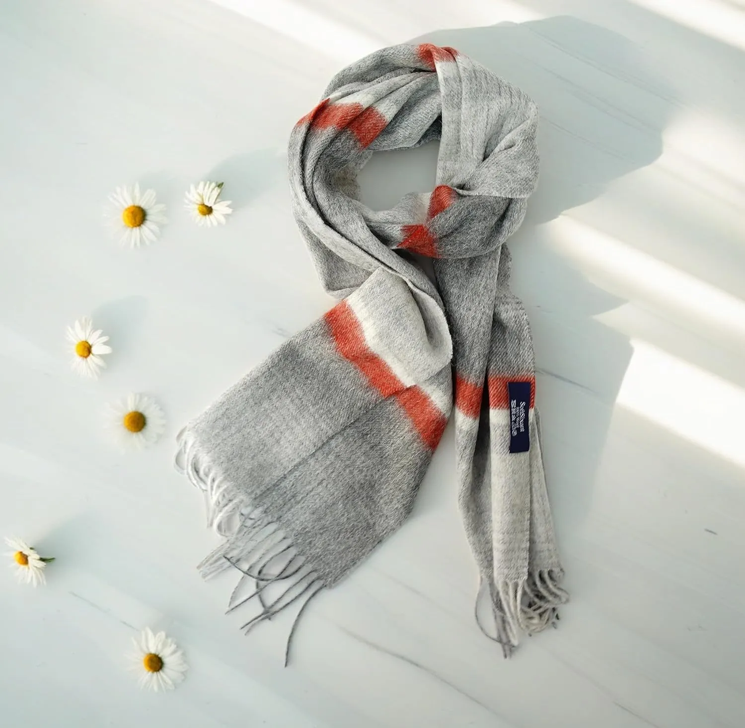 Wool Plaid Scarf for Men and Women, Elegant Lightweight Wrap Shawl, Unisex Warm Winter Womens Mens Scarves Wool