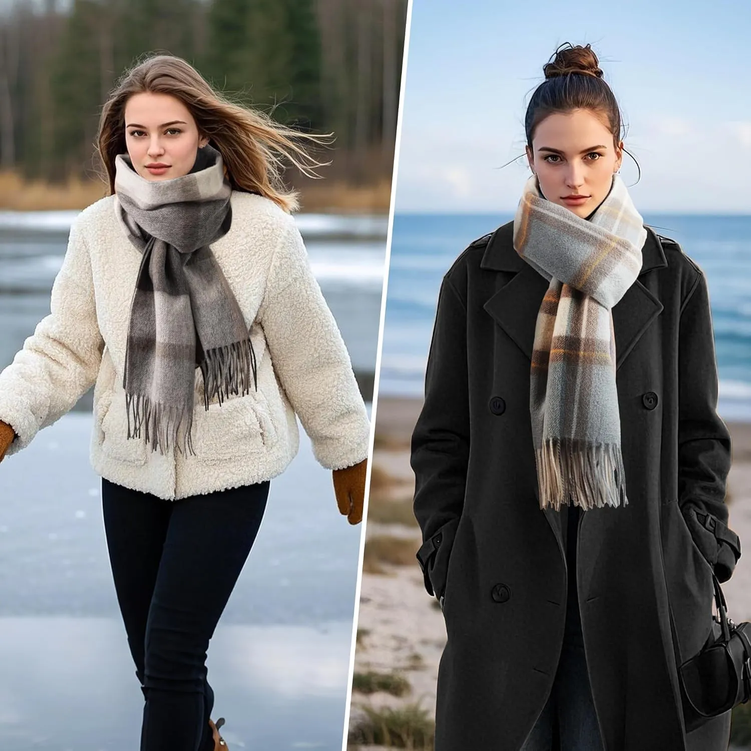 Wool Plaid Scarf for Men and Women, Elegant Lightweight Wrap Shawl, Unisex Warm Winter Womens Mens Scarves Wool