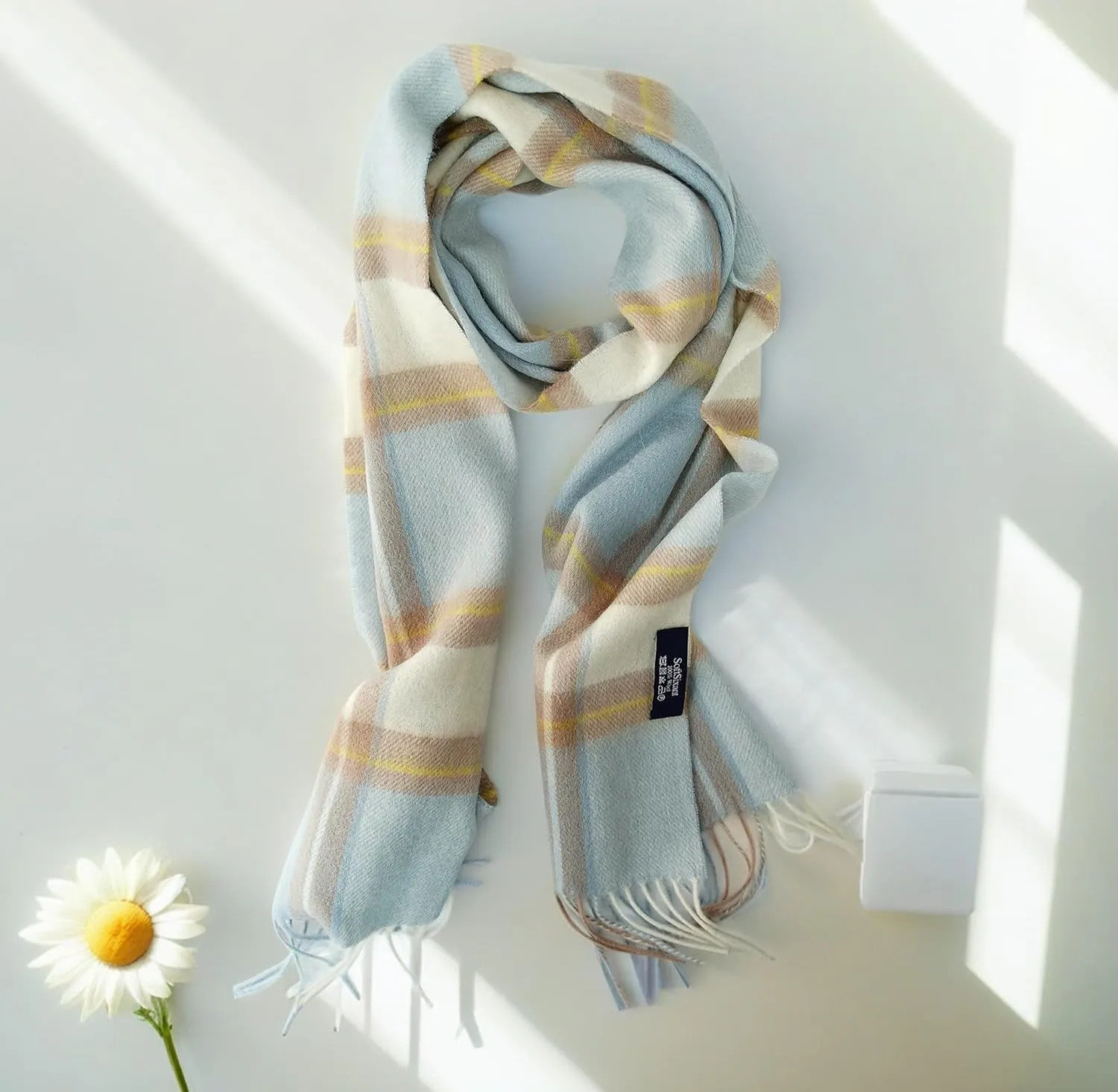 Wool Plaid Scarf for Men and Women, Elegant Lightweight Wrap Shawl, Unisex Warm Winter Womens Mens Scarves Wool
