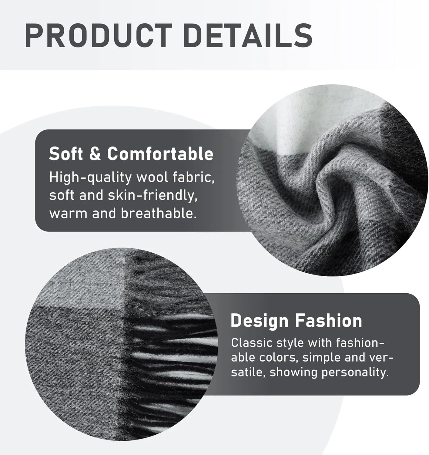 Wool Plaid Scarf for Men and Women, Elegant Lightweight Wrap Shawl, Unisex Warm Winter Womens Mens Scarves Wool