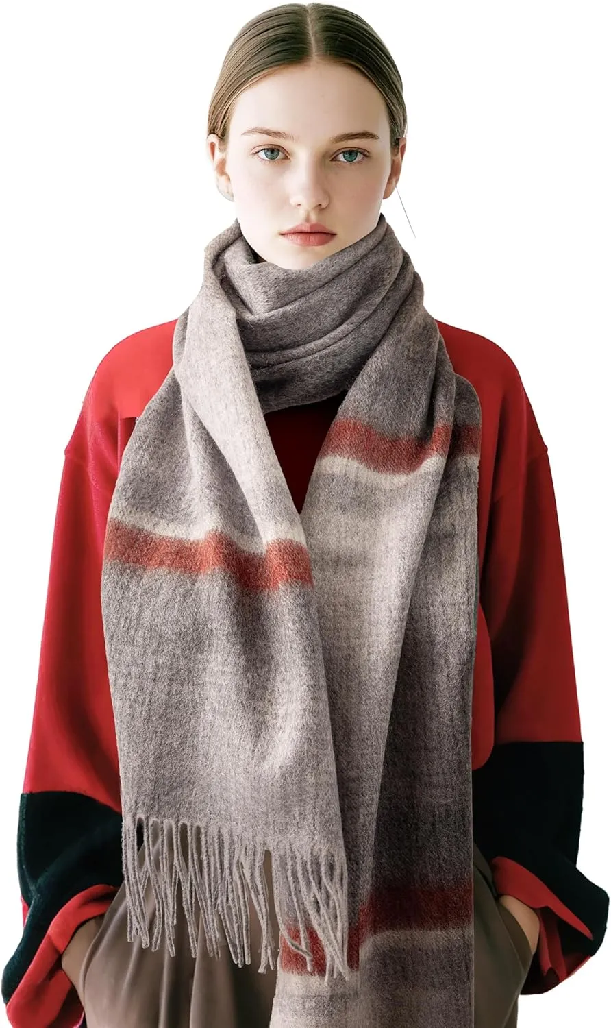 Wool Plaid Scarf for Men and Women, Elegant Lightweight Wrap Shawl, Unisex Warm Winter Womens Mens Scarves Wool