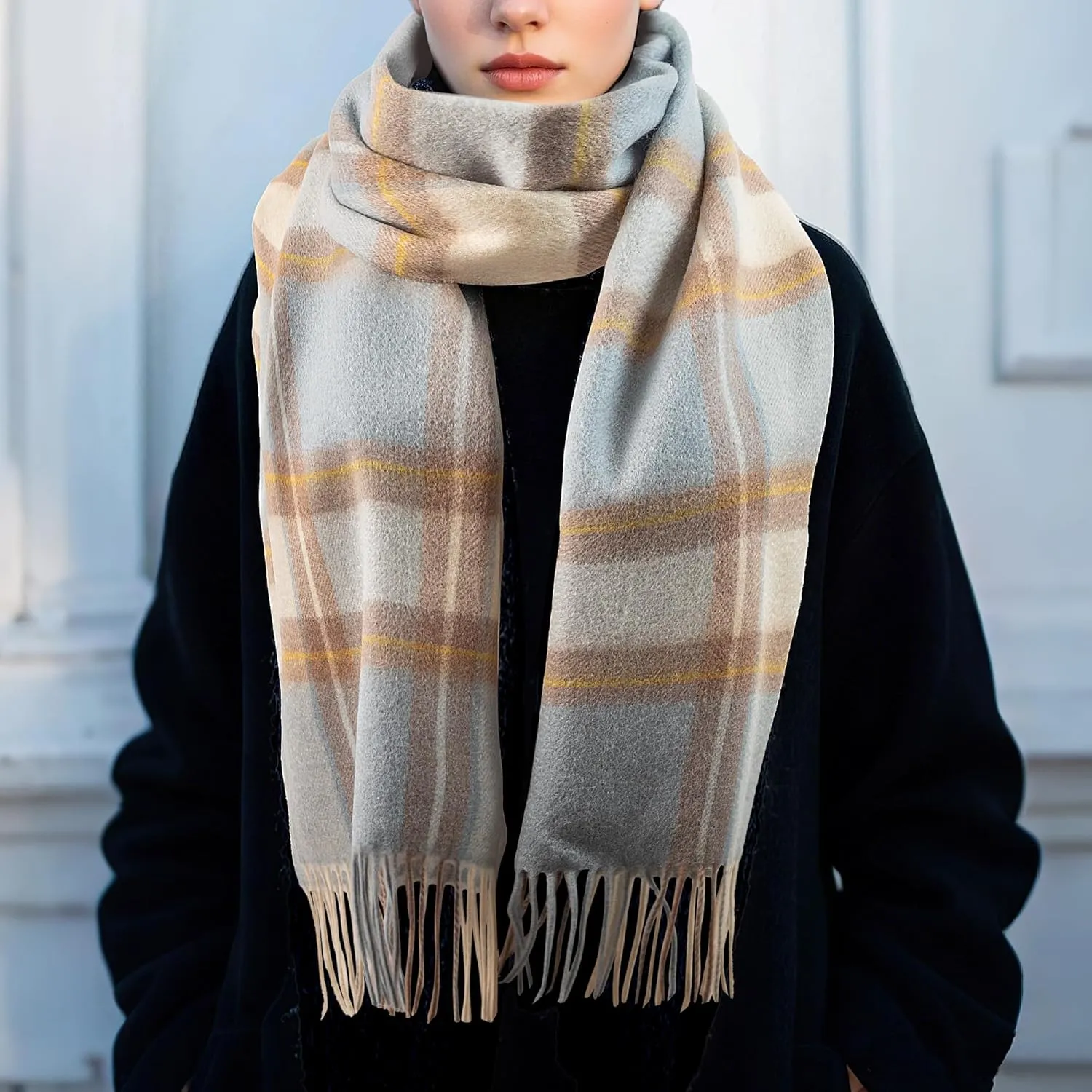 Wool Plaid Scarf for Men and Women, Elegant Lightweight Wrap Shawl, Unisex Warm Winter Womens Mens Scarves Wool