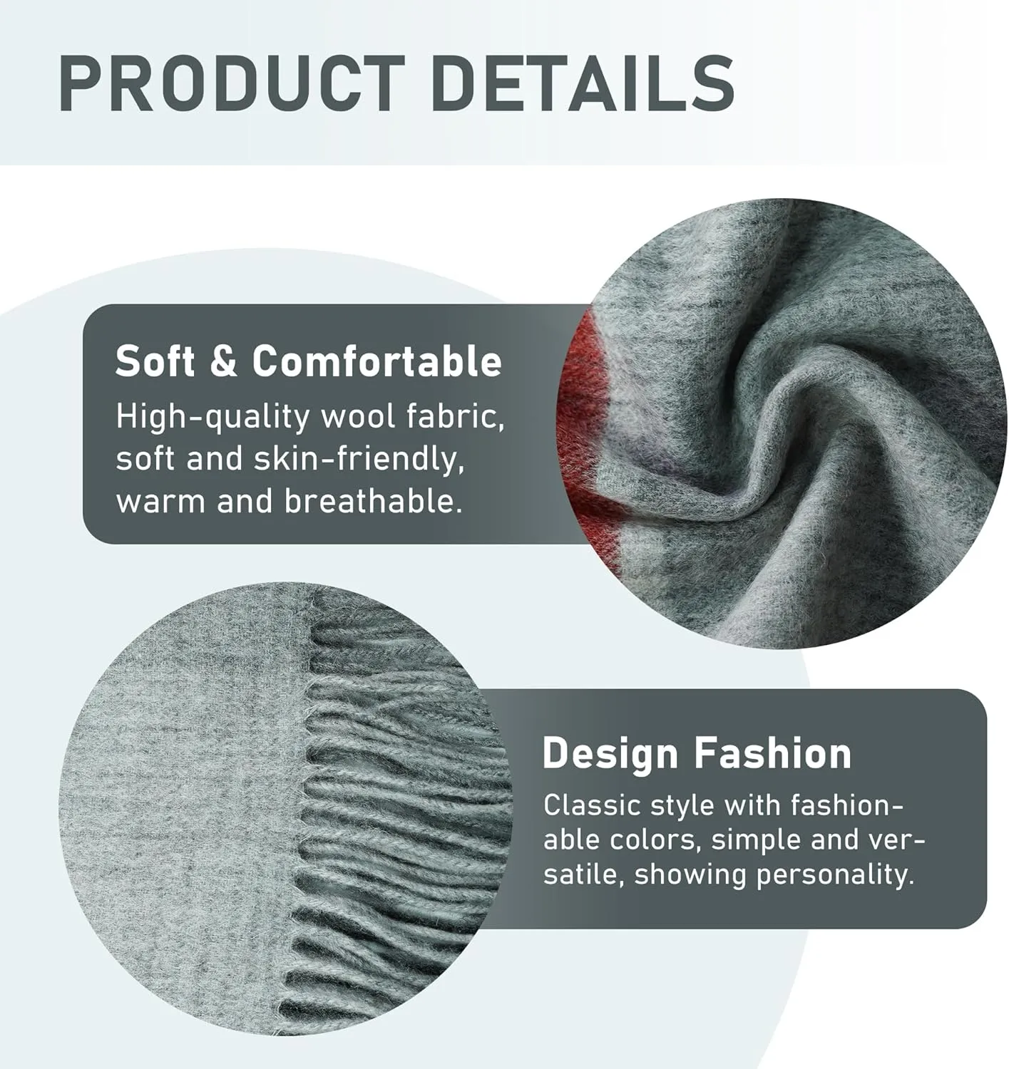Wool Plaid Scarf for Men and Women, Elegant Lightweight Wrap Shawl, Unisex Warm Winter Womens Mens Scarves Wool
