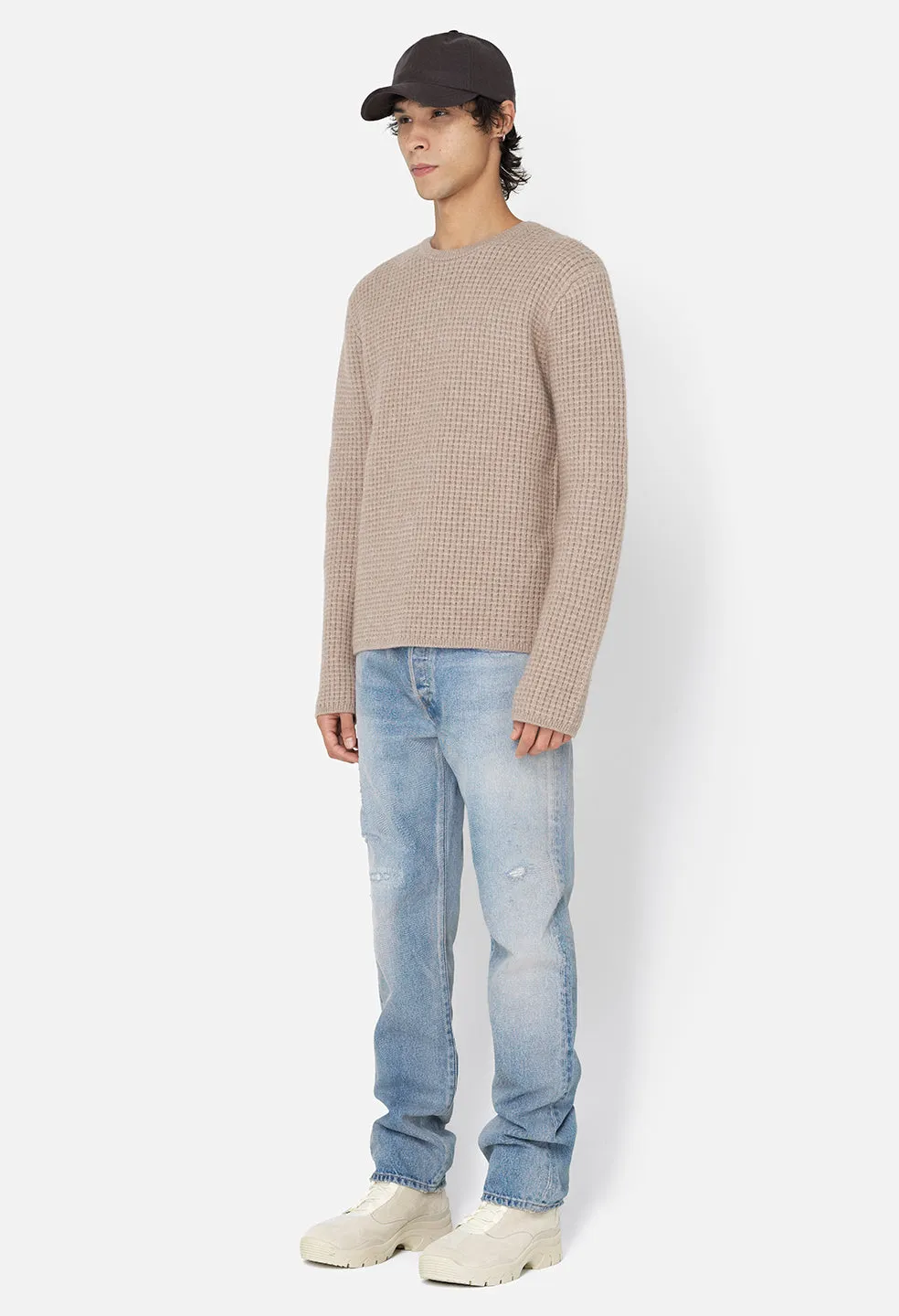 Wool Waffle Knit Crew / Wheat