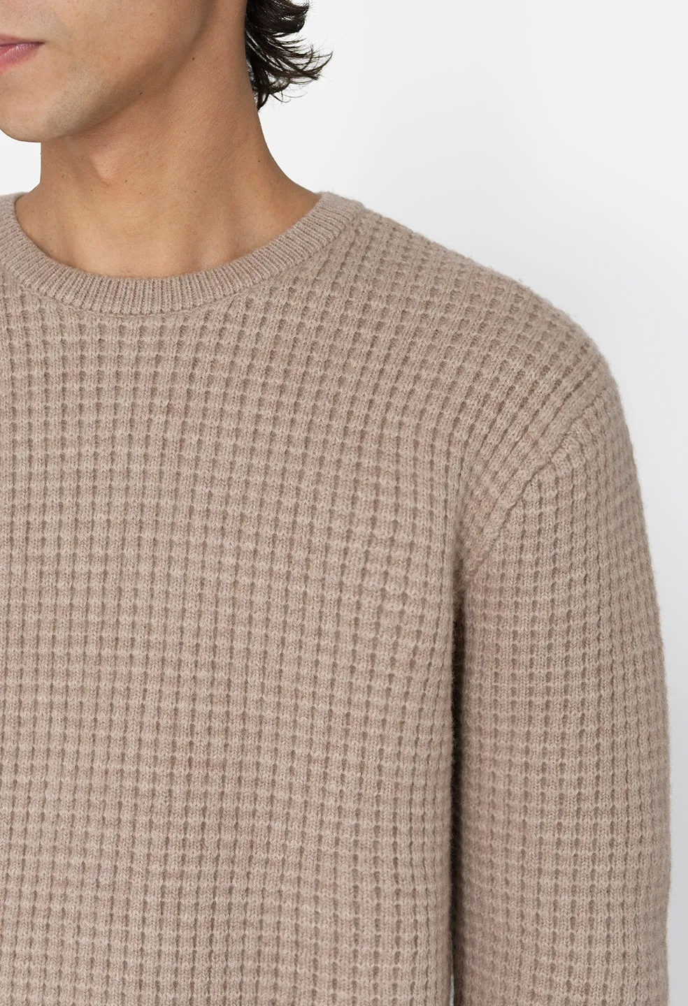 Wool Waffle Knit Crew / Wheat