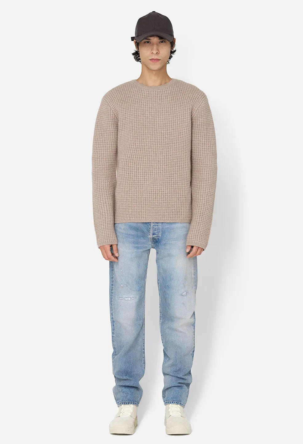 Wool Waffle Knit Crew / Wheat