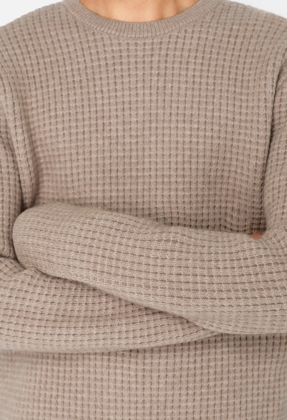 Wool Waffle Knit Crew / Wheat
